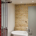 Bath Renovation, Brick Wall, free-standing bath